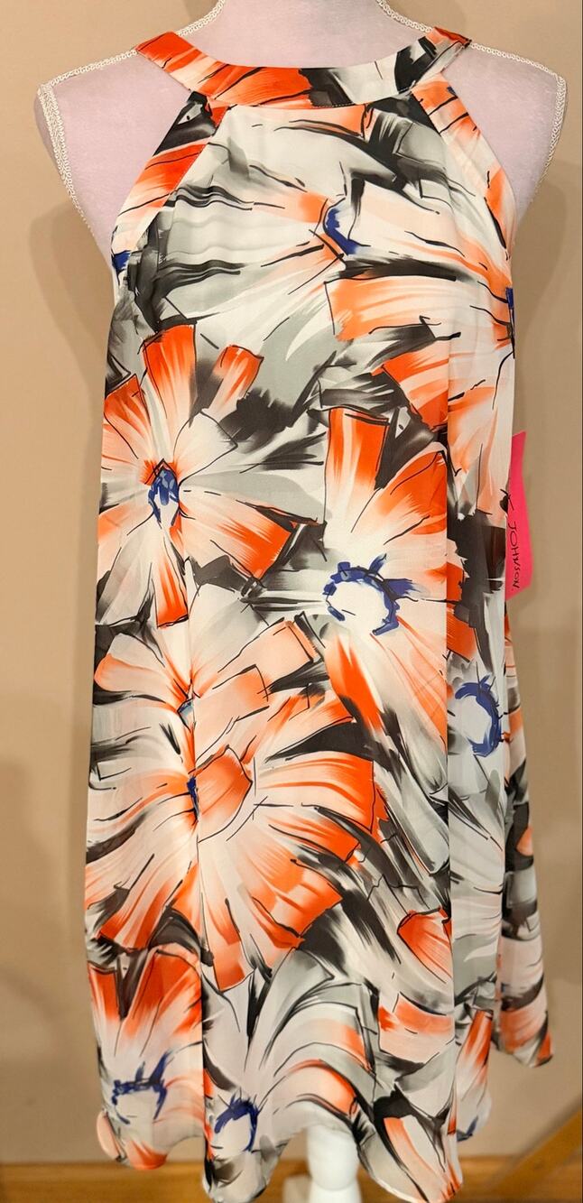 Betsey Johnson Womens Dress Size Medium Halter Orange Floral Chiffon A-Line Midi